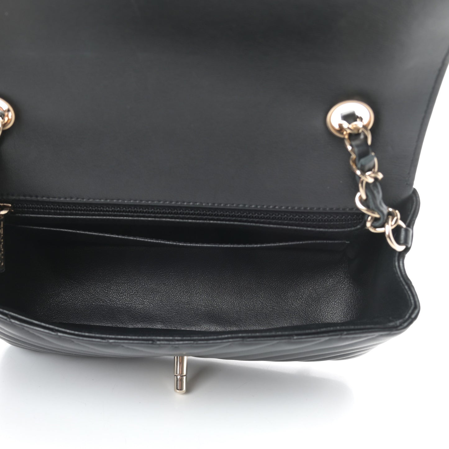 Lambskin Chevron Quilted Mini Rectangular Flap Black