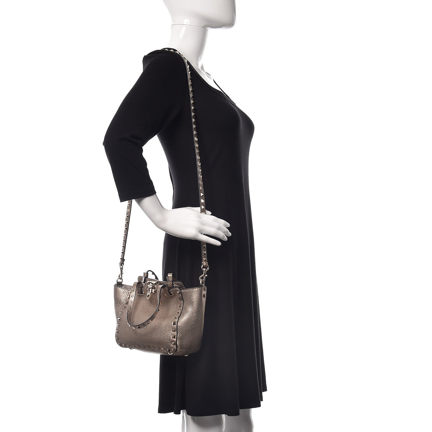 Valentino Garavani Metallic Alce Printed Calfskin Mini Rockstud Tote Sasso 2 of 9