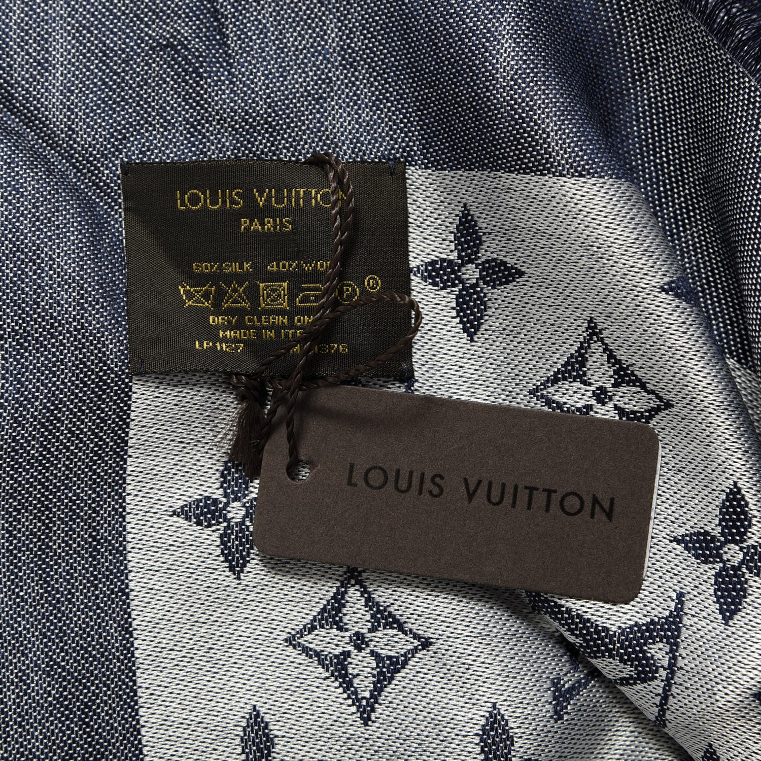 Louis Vuitton Silk Wool Monogram Denim Shawl Blue 3 of 3