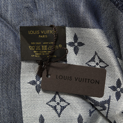 Louis Vuitton Silk Wool Monogram Denim Shawl Blue 3 of 3