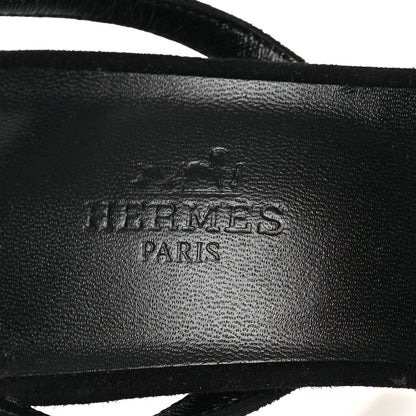 Hermes Metallic Suede Goatskin Luz 105 Sandals 40 Black Gris Argente 9 of 13