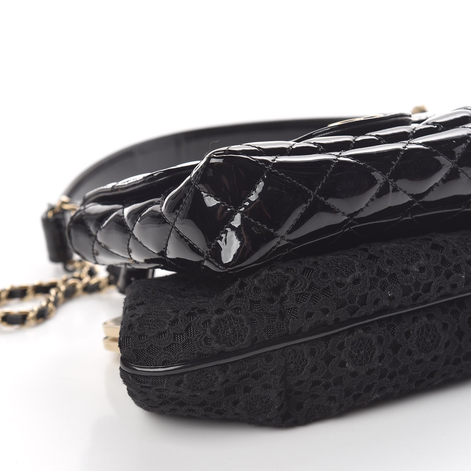 Chanel Patent Lace Mini Kiss Lock Double Bag Black 11 of 13