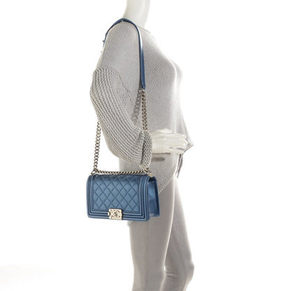 Chanel Metallic Calfskin Perforated Medium Boy Flap Blue 2 of 9