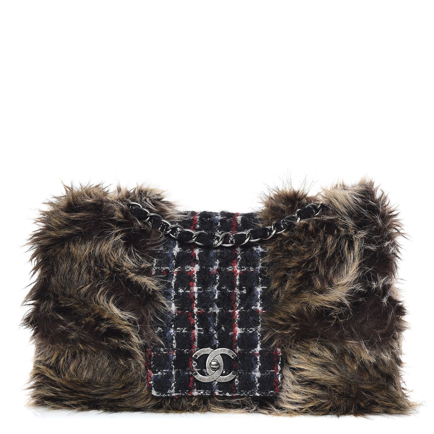 Tweed Arctic Fantasy Fur Flap Blue Red