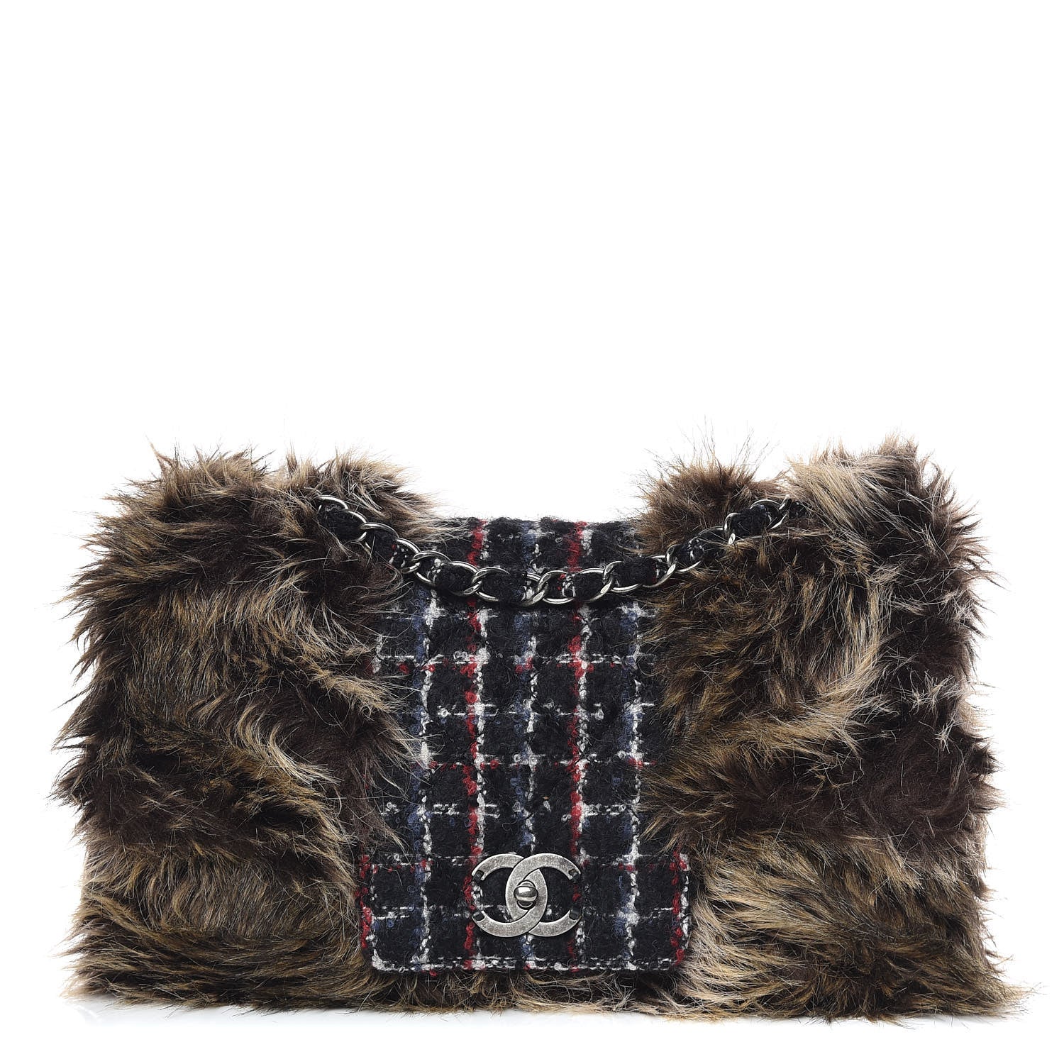 Chanel Tweed Arctic Fantasy Fur Flap Blue Red 1 of 9