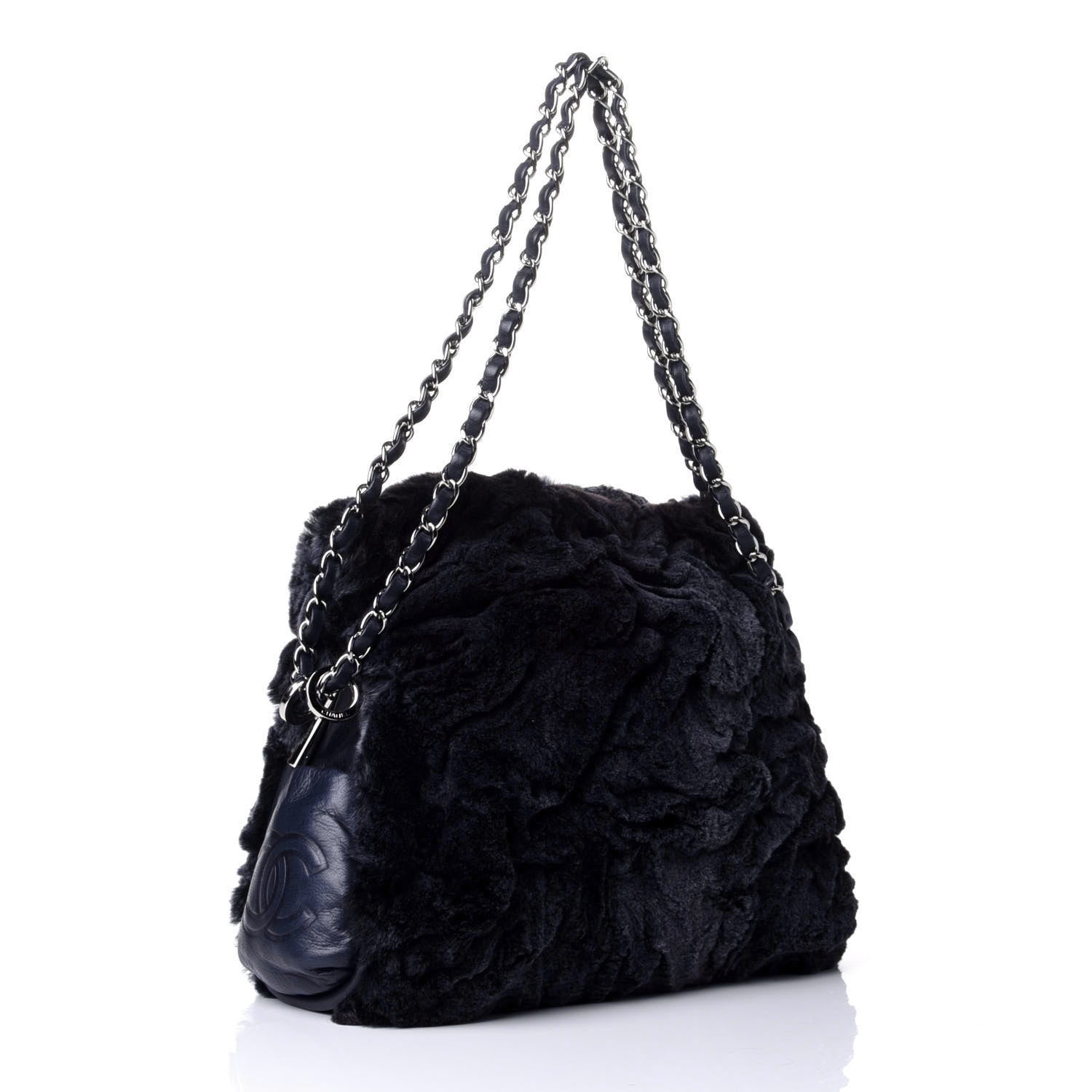 Chanel Lambskin Rabbit Shoulder Bag Navy 2 of 9