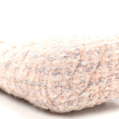 Chanel Cotton Wool Tweed Sequin Quilted Shiny Coco Clutch With Chain Light Pink Beige Ecru 9 of 11