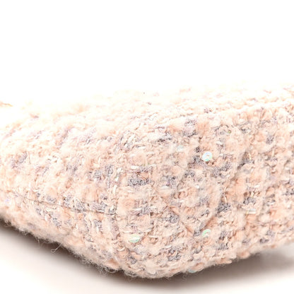 Chanel Cotton Wool Tweed Sequin Quilted Shiny Coco Clutch With Chain Light Pink Beige Ecru 9 of 11