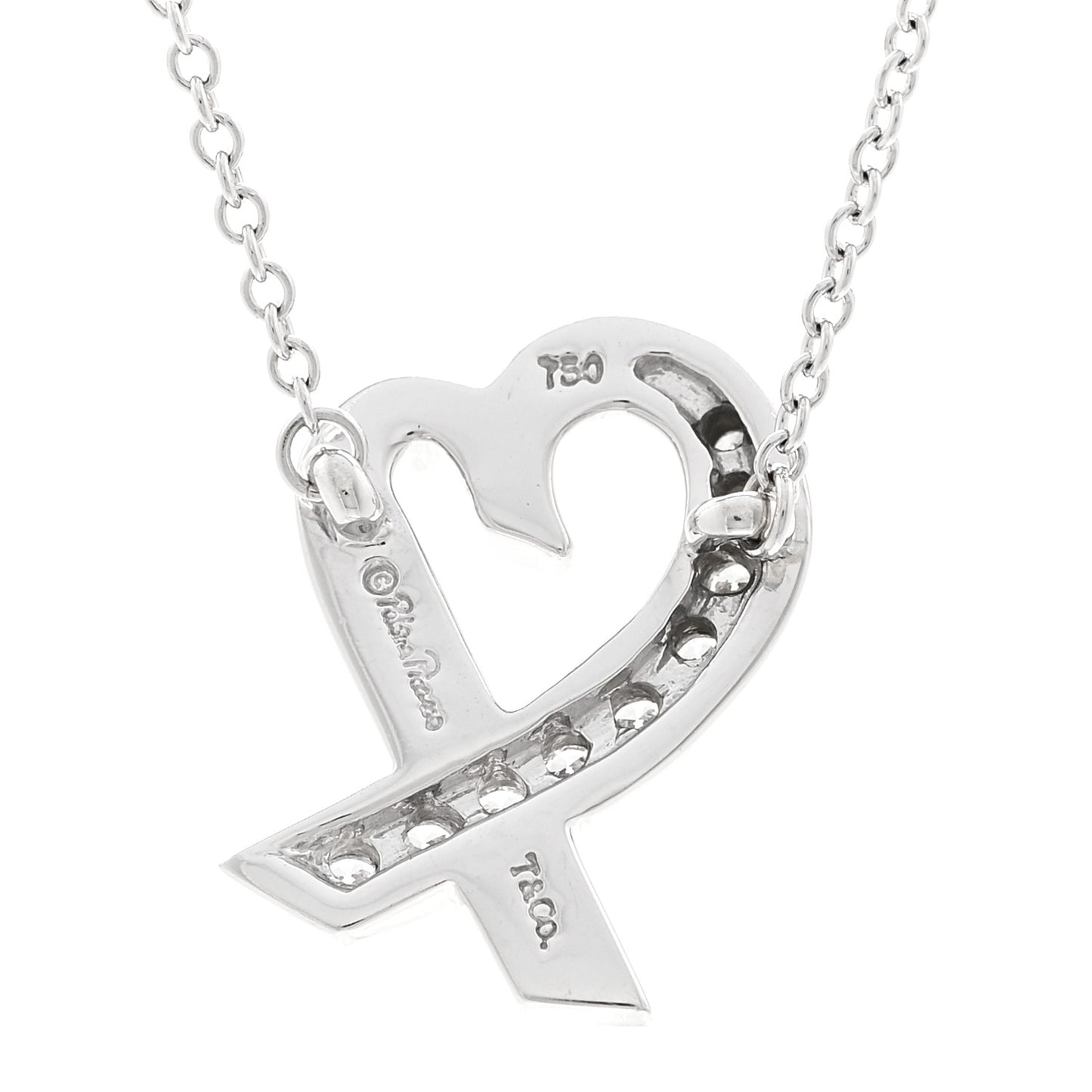 18k White Gold Diamond Small Paloma Picasso Loving Heart Necklace