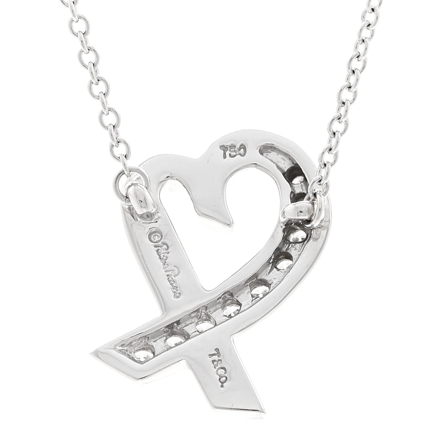Tiffany 18k White Gold Diamond Small Paloma Picasso Loving Heart Necklace 4 of 6