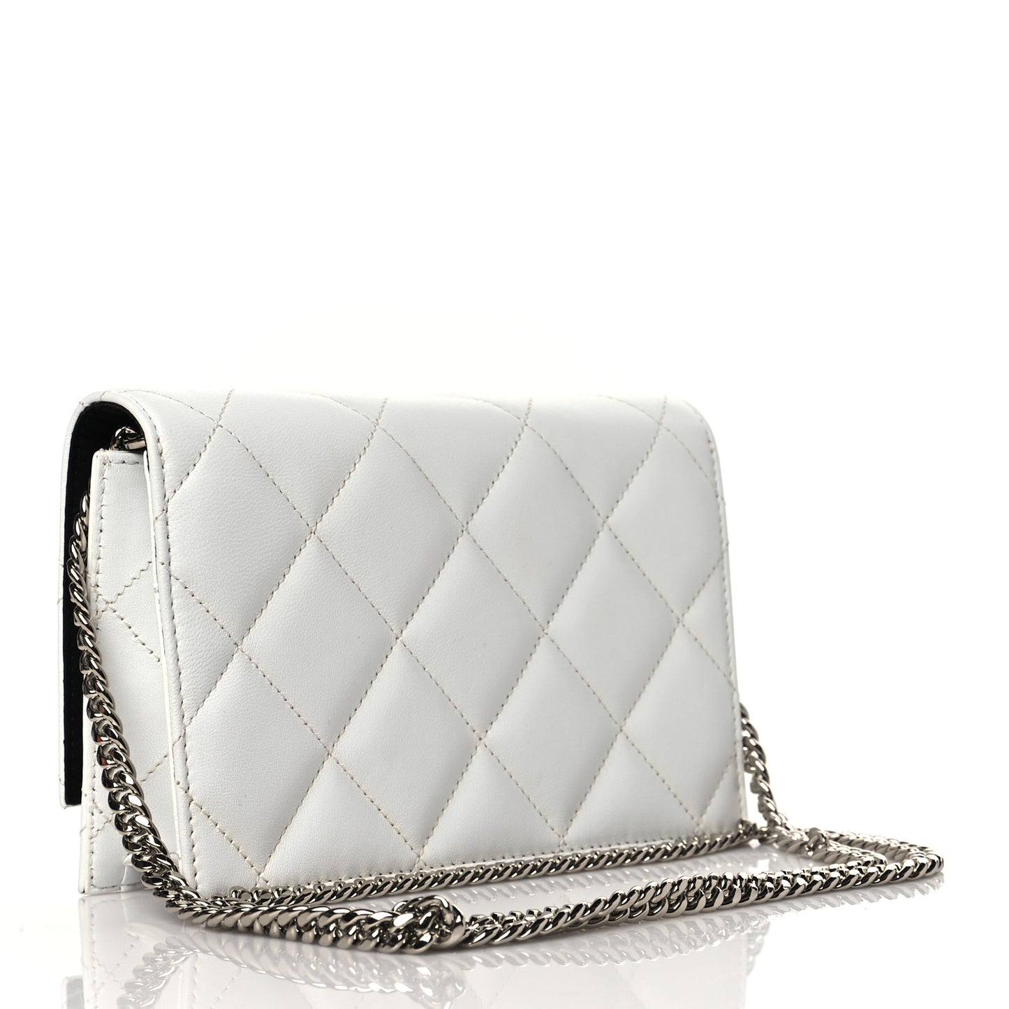 Calfskin Quilted Graffiti Skull Mini Chain Crossbody Bag White Silver