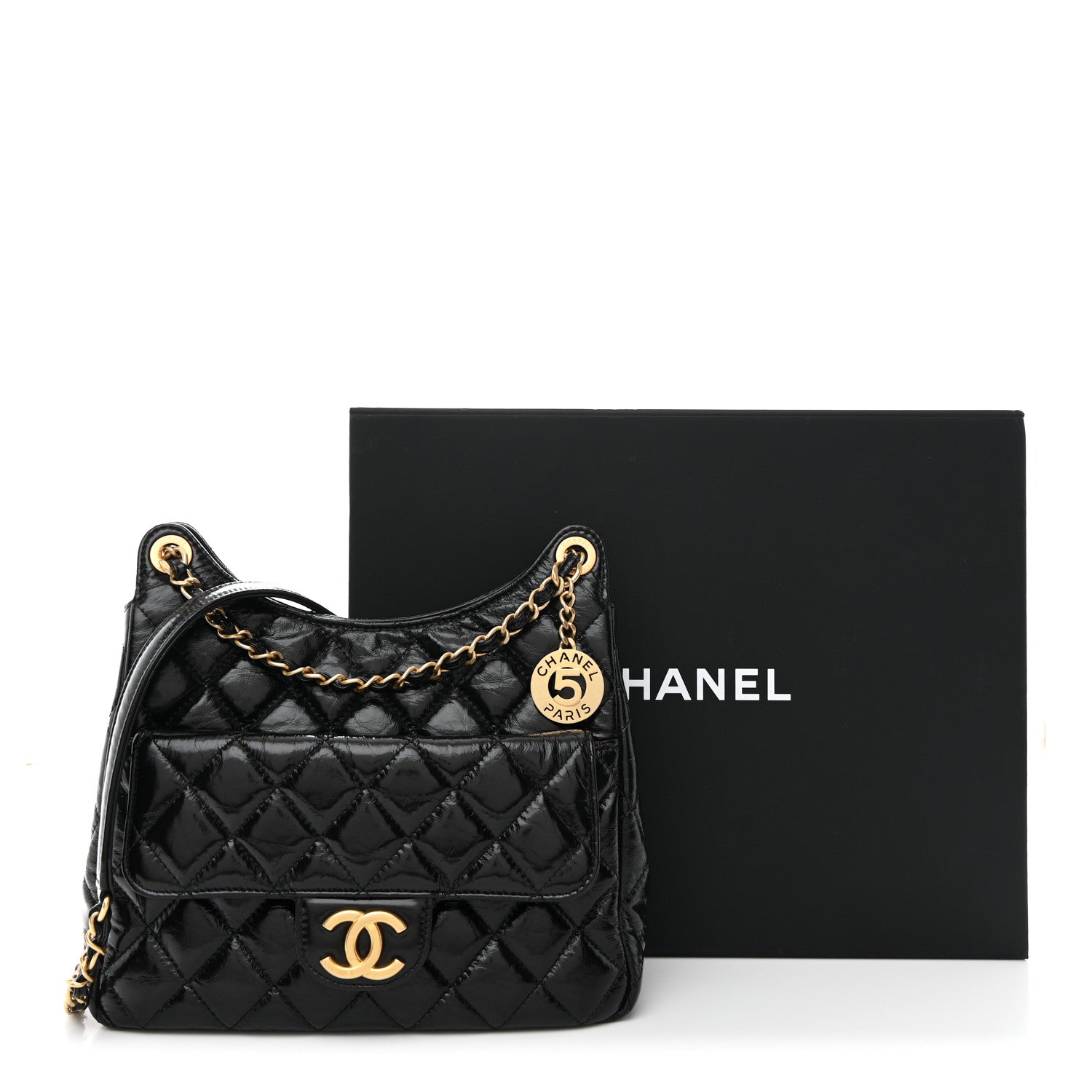 Chanel Shiny Crumpled Calfskin Quilted Wavy CC Hobo Black 11 of 11
