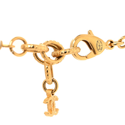 Chanel Metal Crystal Pearl 90's Icon Logo Necklace Gold 4 of 5