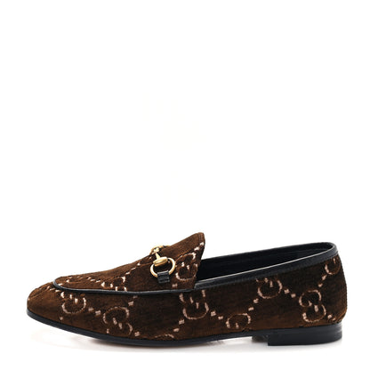 Gucci Velvet GG Monogram Horsebit Womens Jordaan Loafers 35.5 Brown Black 1 of 10