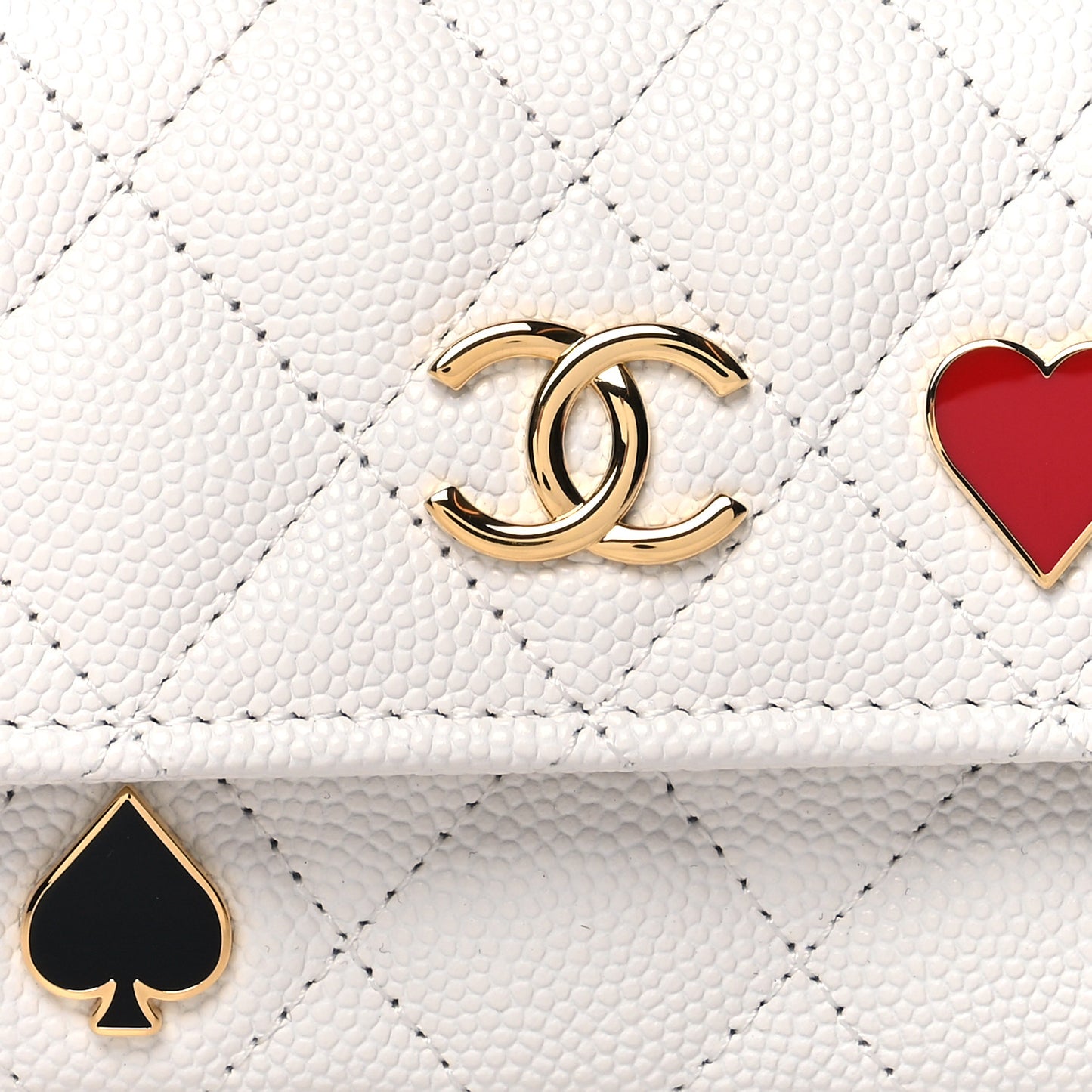 Caviar Quilted Enamel Coco Casino Flap Card Holder Wallet White