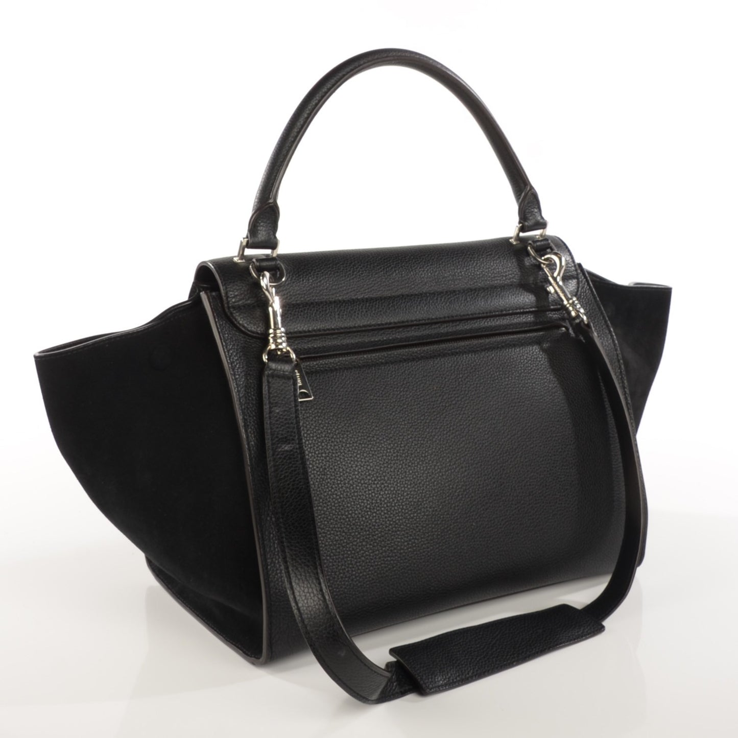 Drummed Calfskin Suede Medium Trapeze Black