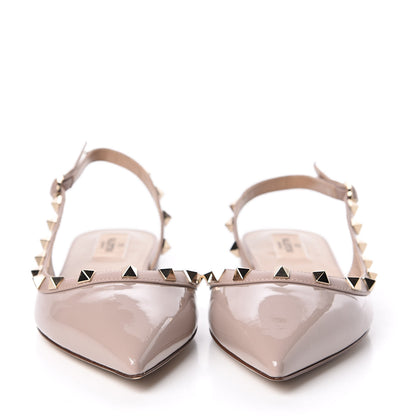 Valentino Garavani Patent Rockstud Slingback Flats 38.5 Poudre 2 of 9