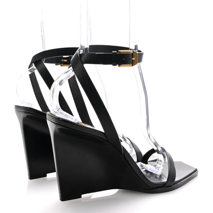 Saint Laurent Calfskin Maine Liscio May 90 Wedge Sandals 38 Black 5 of 9