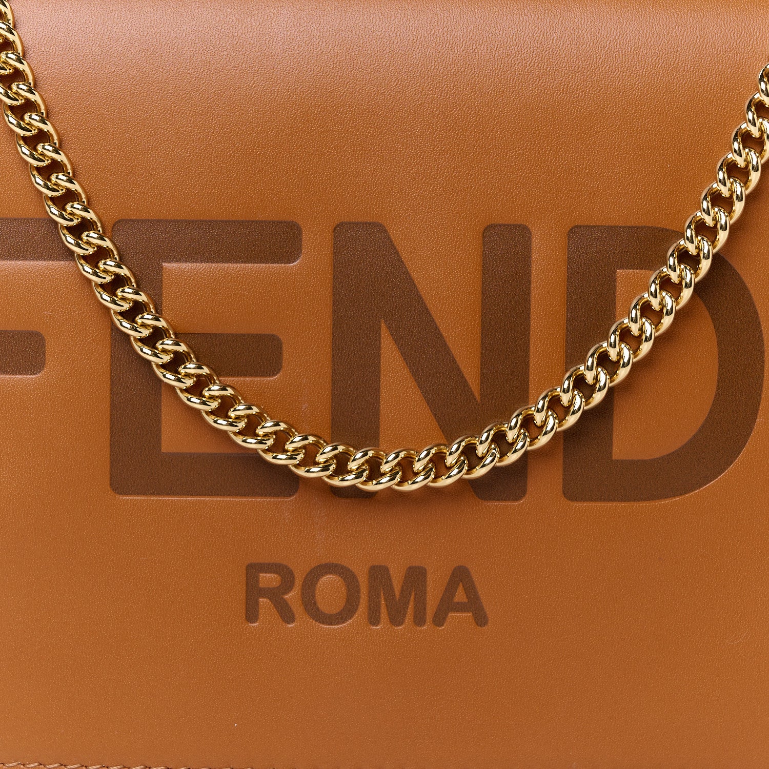 Fendi Vitello King Tamponato Logo Embossed Medium Wallet On Chain Cuoio 9 of 11