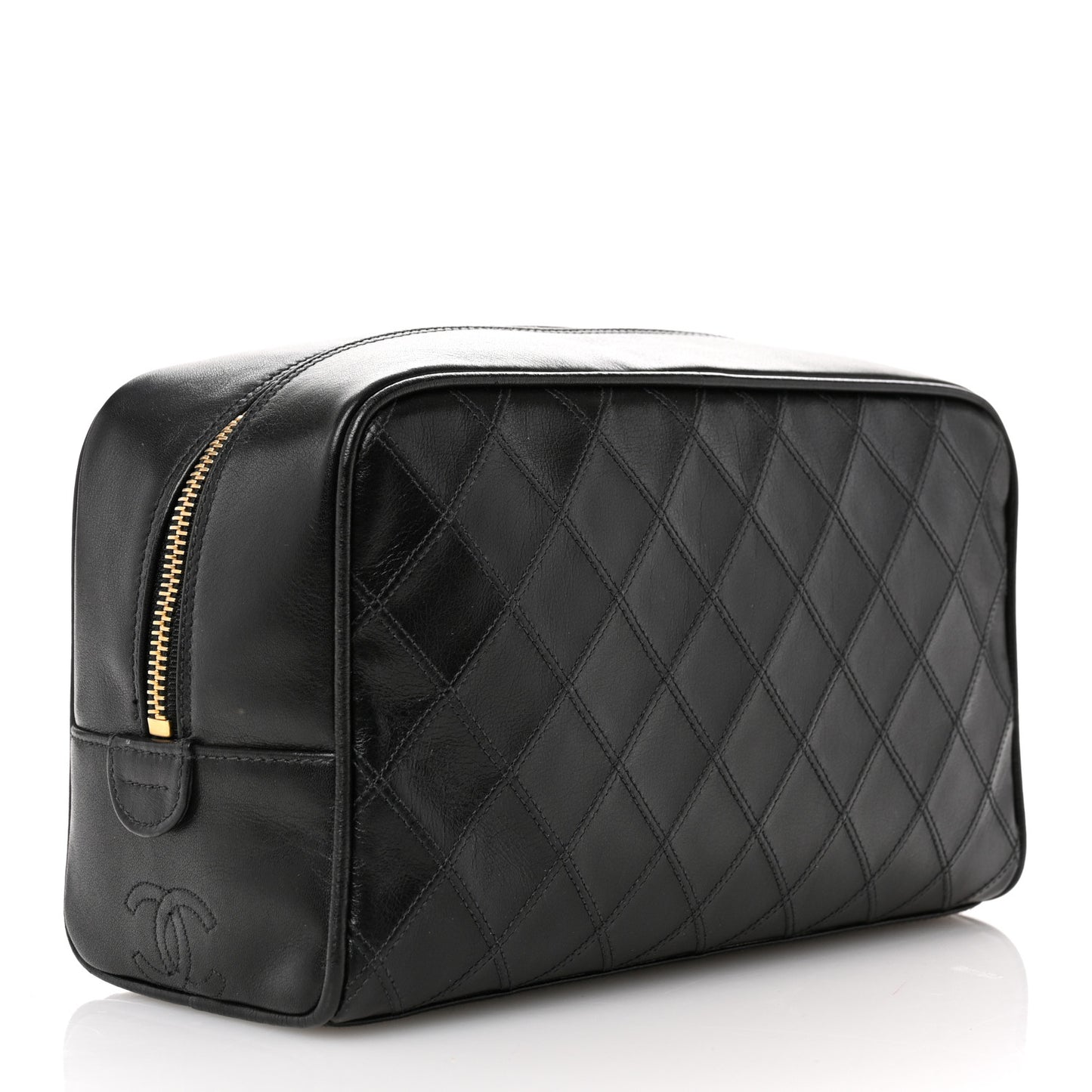 Lambskin Diamond Stitch Cosmetic Case Black