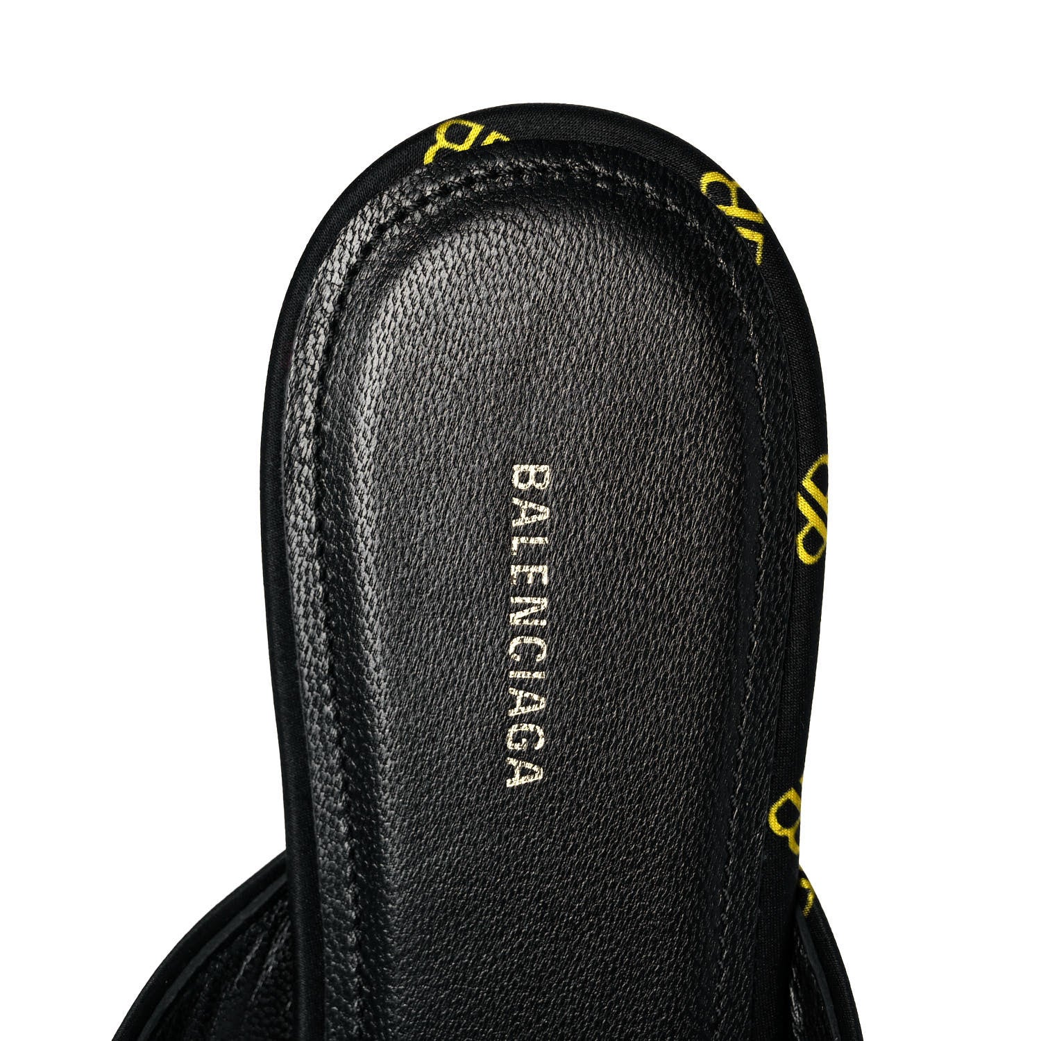 Balenciaga Crepe Satin BB Printed Pointy Toe Knife Flat Mules 37.5 Black Yellow Fluo 7 of 10