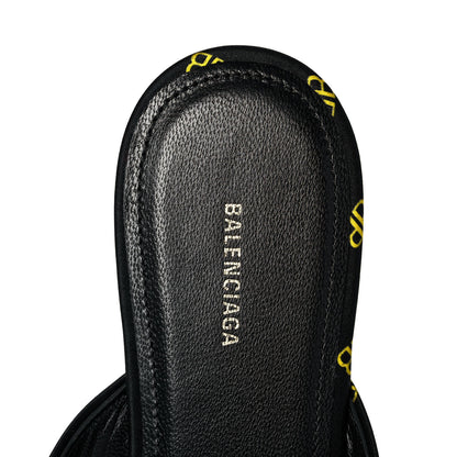 Balenciaga Crepe Satin BB Printed Pointy Toe Knife Flat Mules 37.5 Black Yellow Fluo 7 of 10