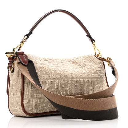 Fendi Sardinian Jacquard Vitello King FF 1974 Embroidered Baguette Corda Praline 3 of 11