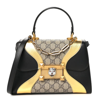 Gucci GG Supreme Monogram Small Osiride Top Handle Bag Black Gold 1 of 10