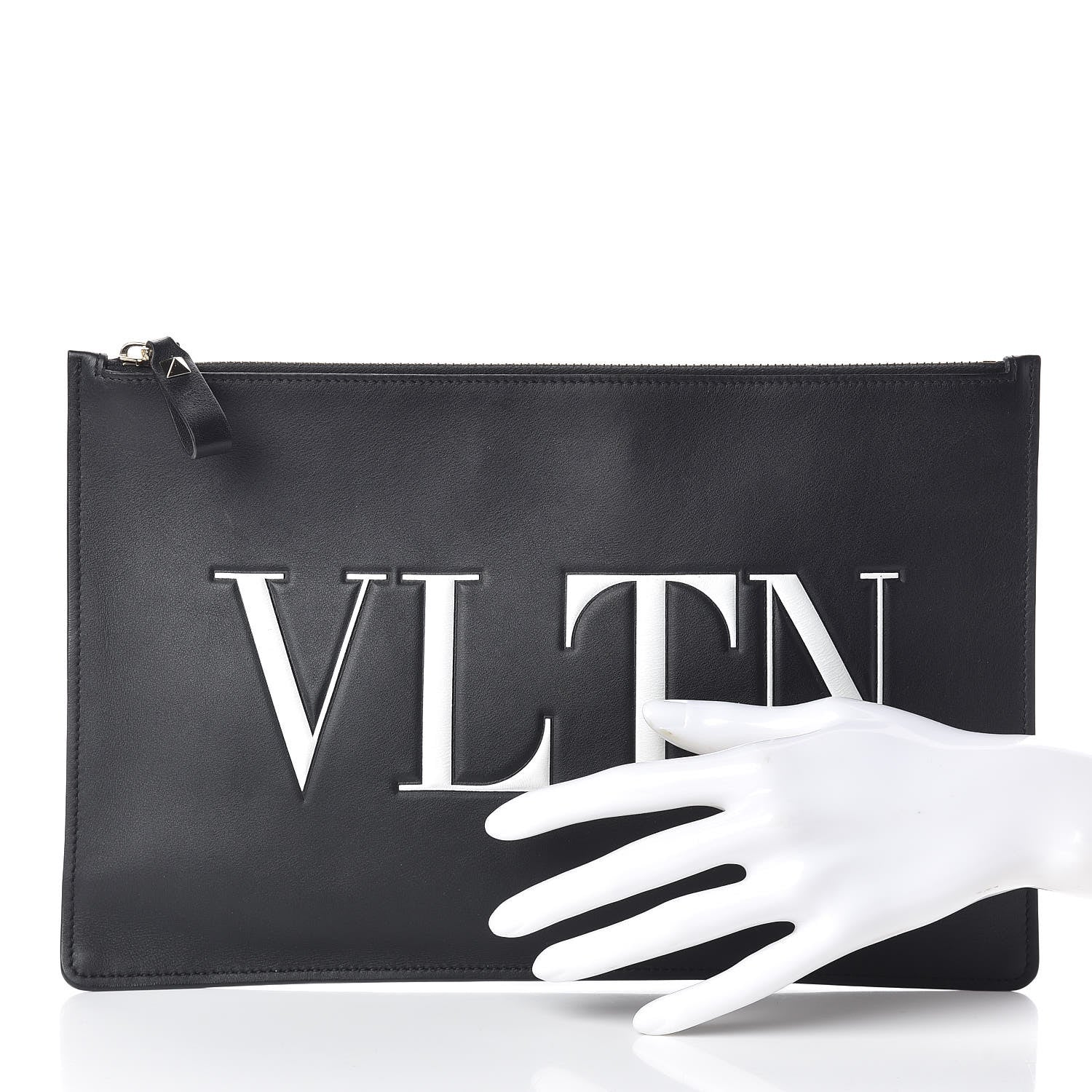 Valentino Garavani Calfskin VLTN Large Flat Zip Pouch Black 2 of 6