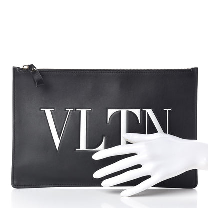 Valentino Garavani Calfskin VLTN Large Flat Zip Pouch Black 2 of 6