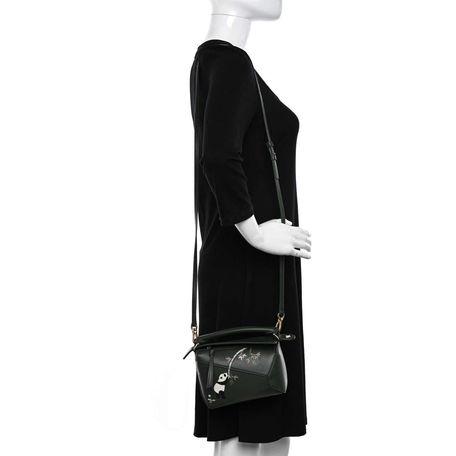 Loewe X SUNA FUJITA Satin Calfskin Mini Pandas Puzzle Edge Bag Bottle Green 2 of 10