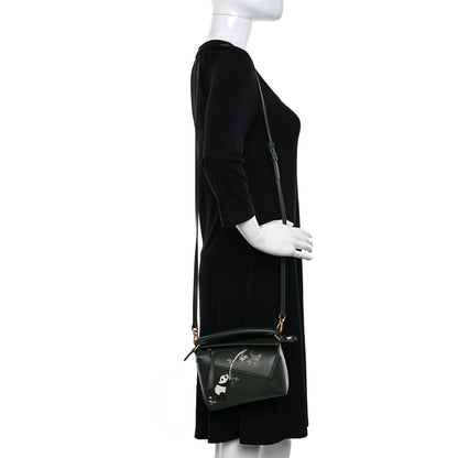 Loewe X SUNA FUJITA Satin Calfskin Mini Pandas Puzzle Edge Bag Bottle Green 2 of 10