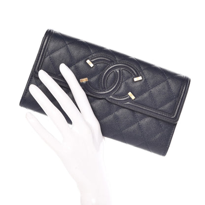 Chanel Caviar Quilted Filigree Flap Wallet Navy 2 of 10