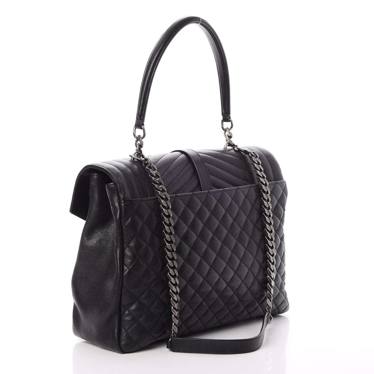 Sheepskin Tri-quilt Monogram Large College Satchel Black