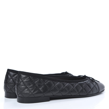 Chanel Aged Calfskin Quilted CC Cap Toe Ballerina Flats 42 Black 4 of 9