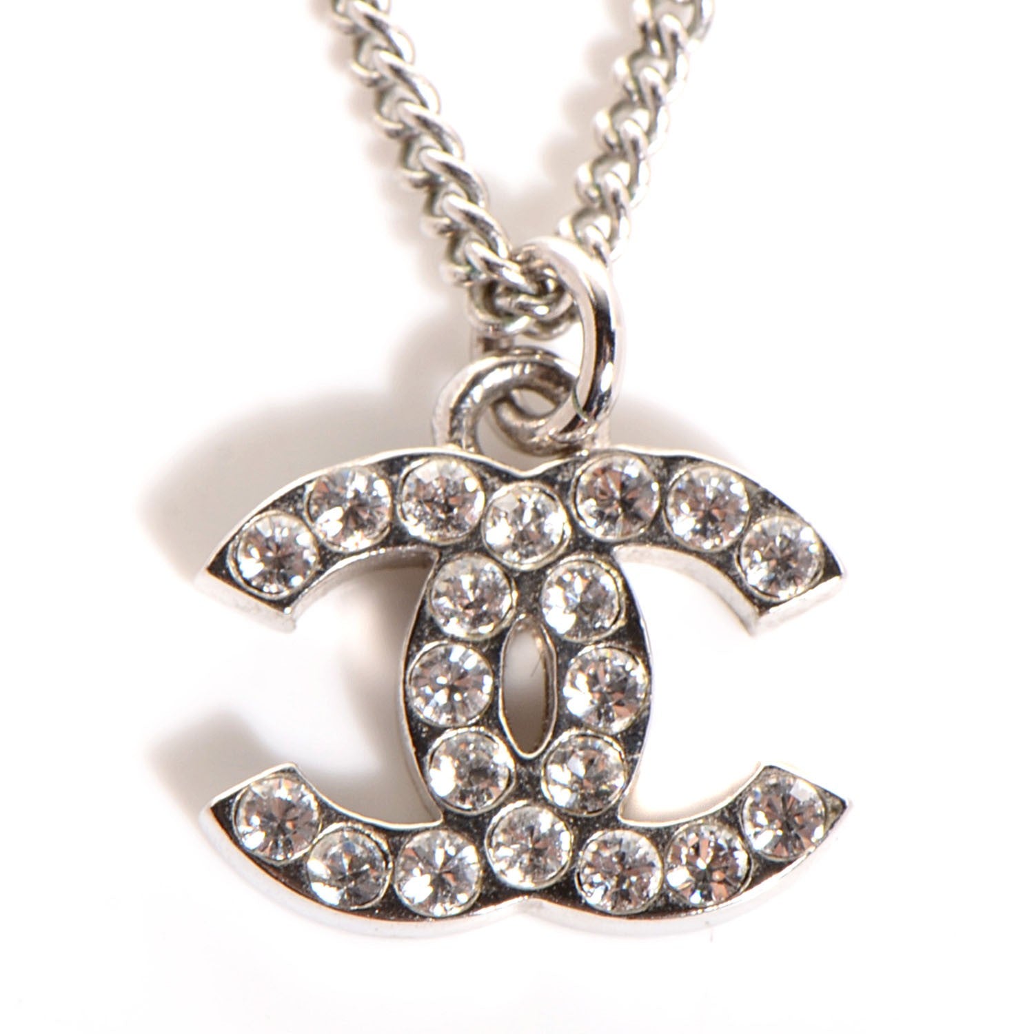 Chanel Crystal CC Timeless Necklace Silver 3 of 5