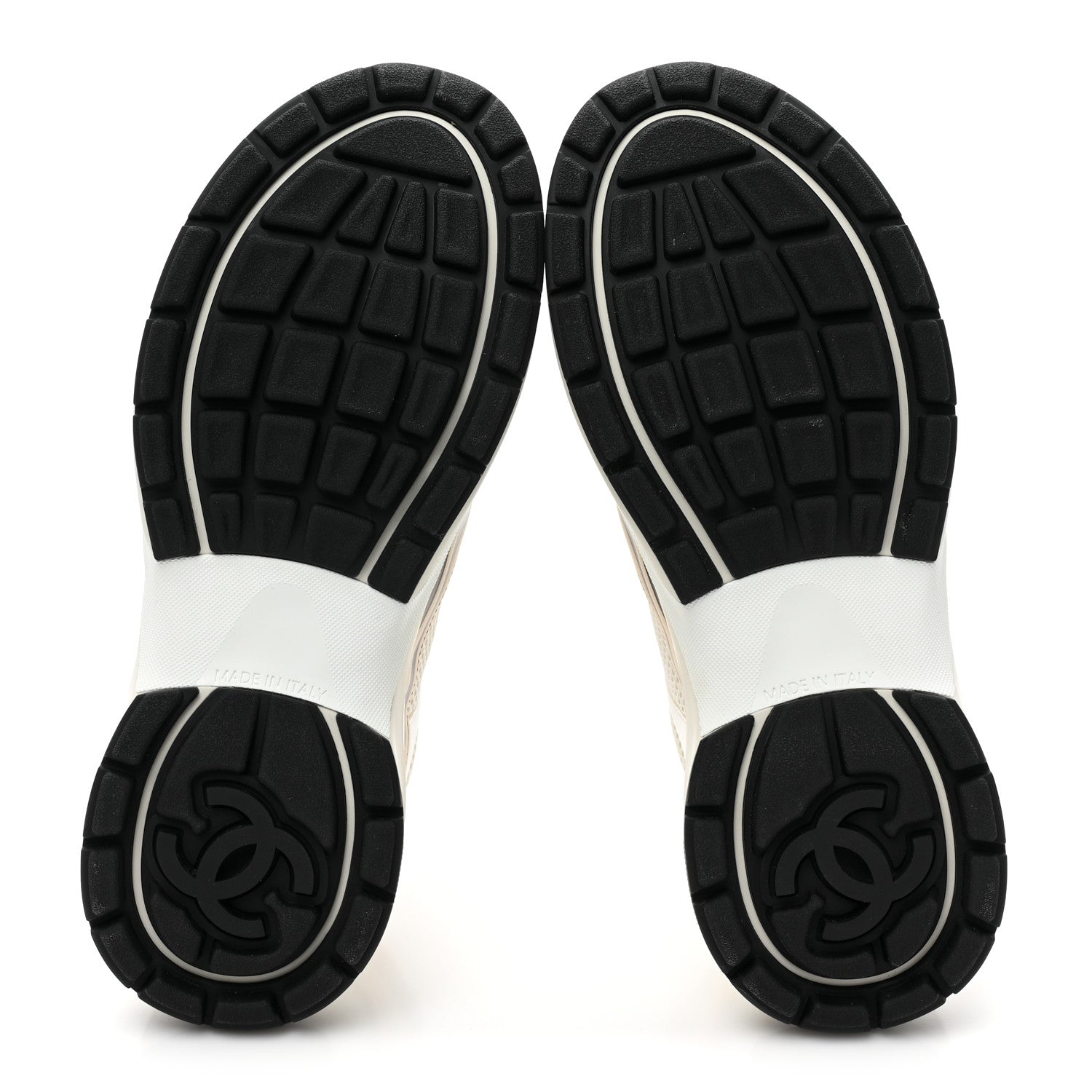 Chanel Fabric Laminated Calfskin Stretch CC Womens Sneakers 36.5 White Gold Silver 6 of 10