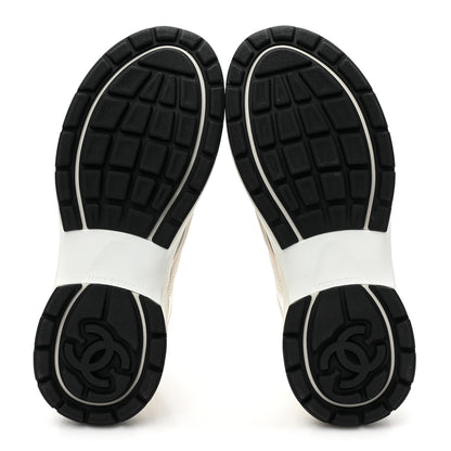 Chanel Fabric Laminated Calfskin Stretch CC Womens Sneakers 36.5 White Gold Silver 6 of 10