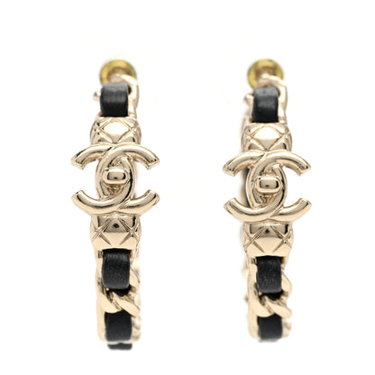 Chanel Metal Lambskin Quilted CC Turnlock Chain Hoop Earrings Gold Black 1 of 5