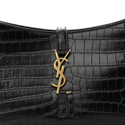 Saint Laurent Calfskin Crocodile Embossed LE 5 A 7 Hobo Black 7 of 9