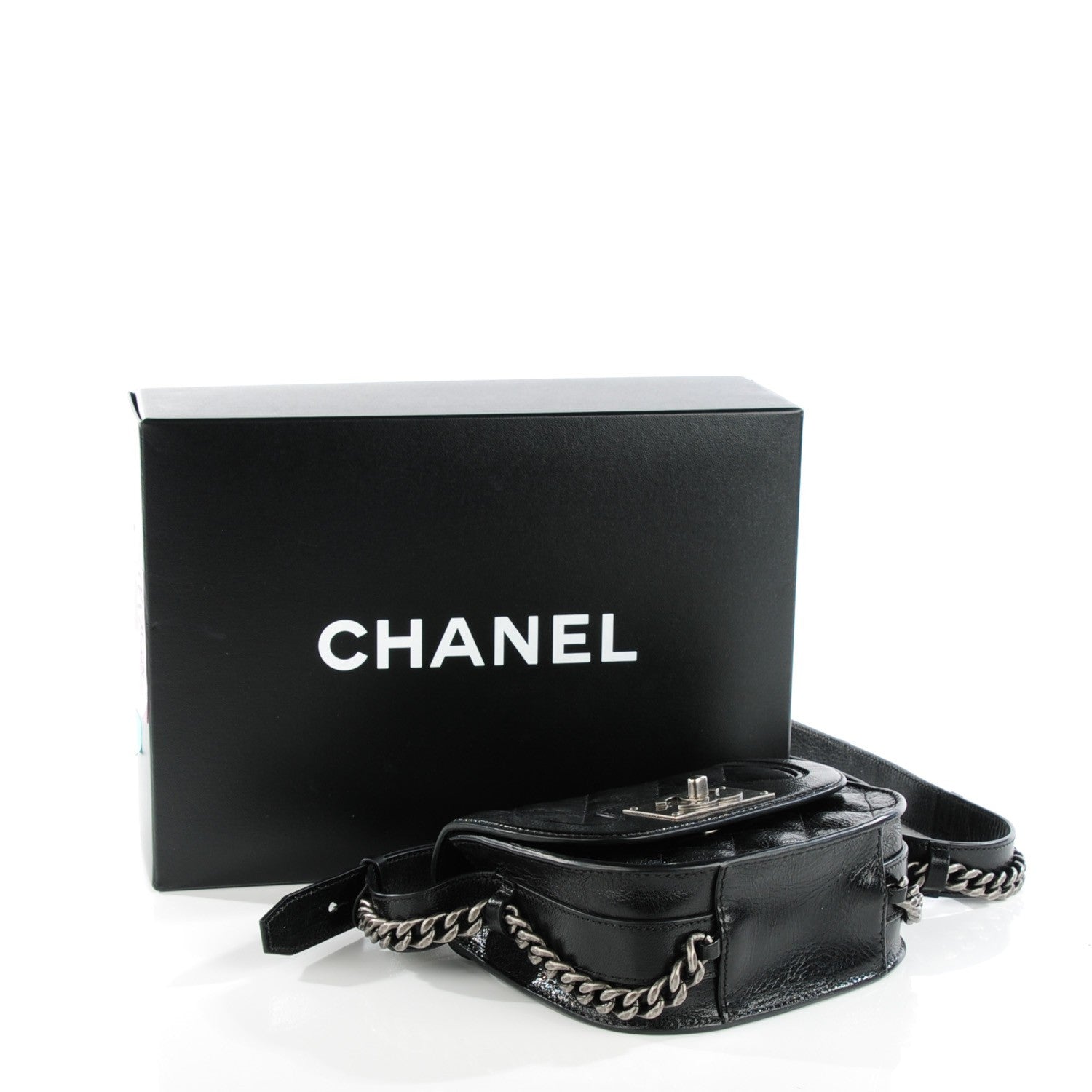 Chanel Shiny Goatskin Quilted Small Double Chained Messenger Flap Black 4 of 8