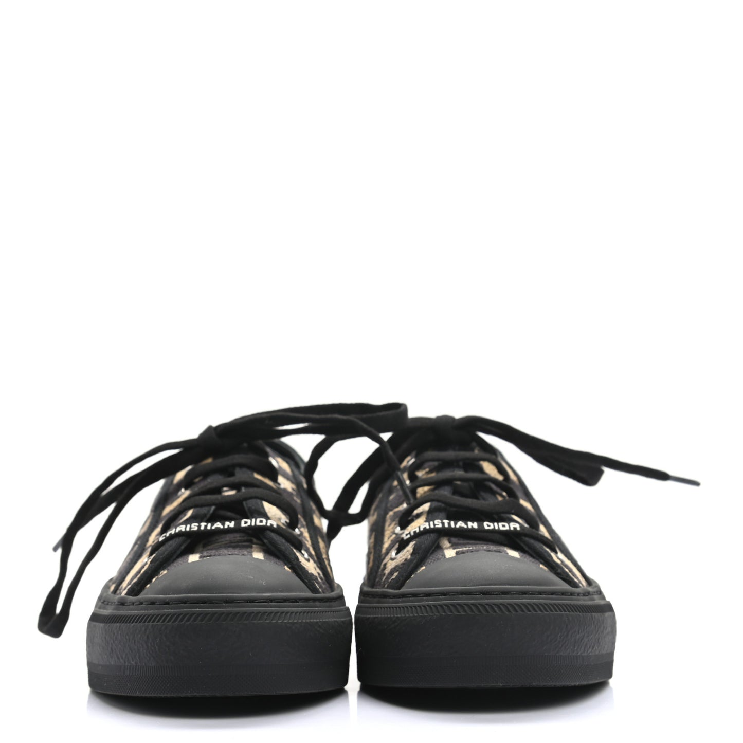 Cotton Mizza Embroidered Walk'N'Dior Low Top Sneakers 37.5 Natural Black