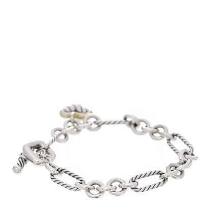 David Yurman Sterling Silver 18K Yellow Gold Cable Heart Charm Bracelet 3 of 5