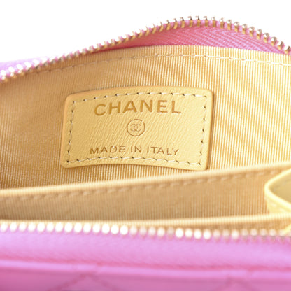 Chanel Lambskin Quilted Zip Around Coin Purse Wallet Pink Yellow 6 of 8