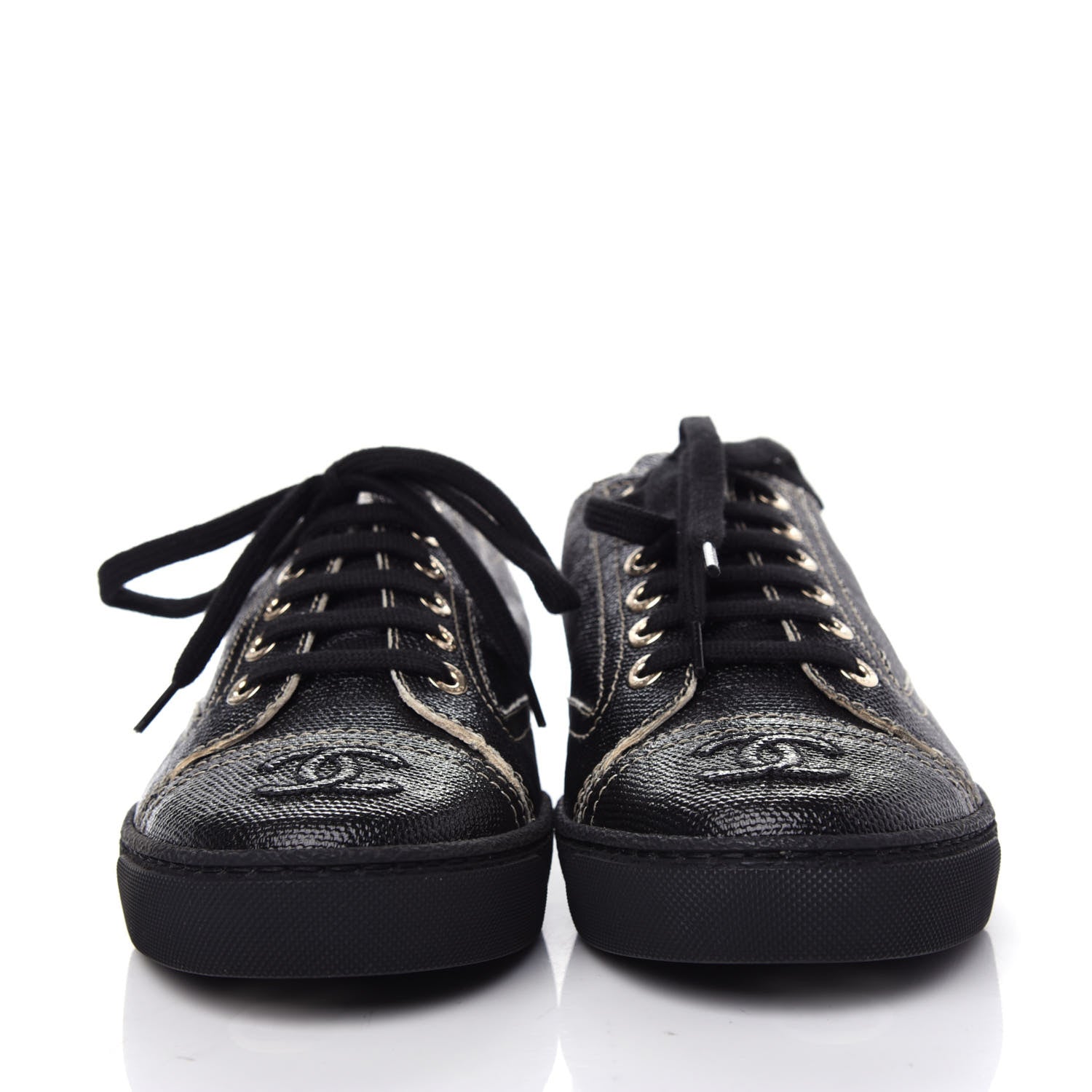 Chanel Coated Canvas Lace Up Cap Toe Sneakers 36 Black 2 of 10