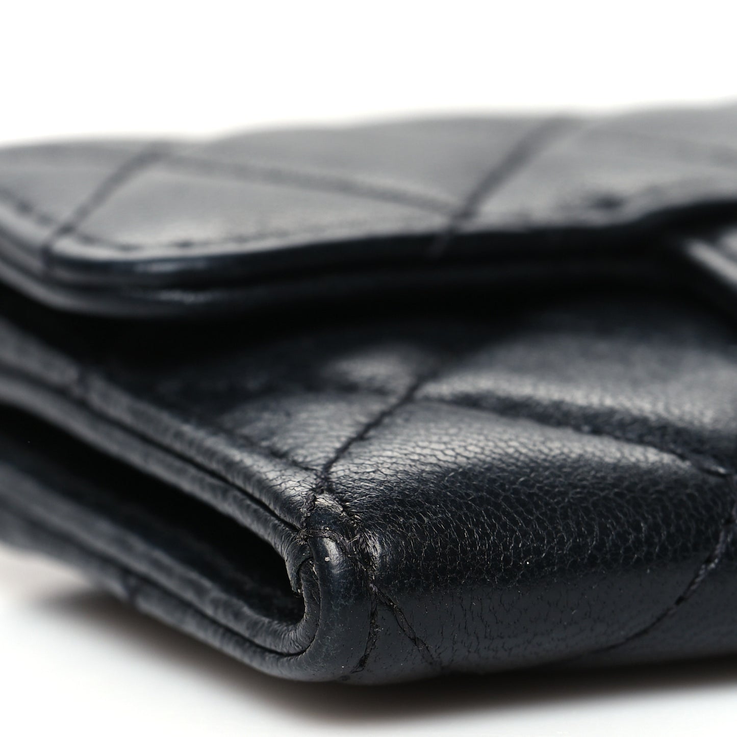 Lambskin Quilted Flap Card Holder Wallet Black