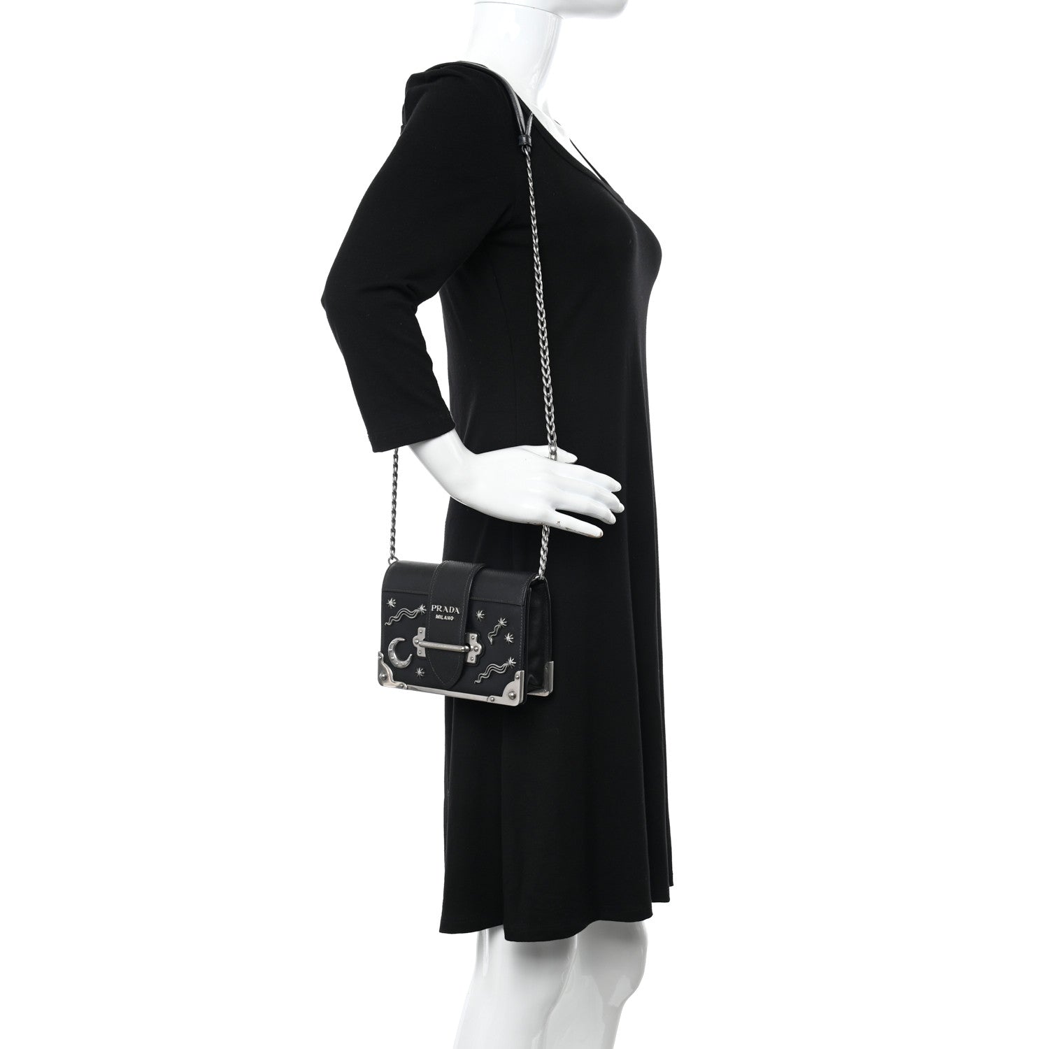 Prada City Calf Saffiano Cahier Astrology Bag Black 2 of 9