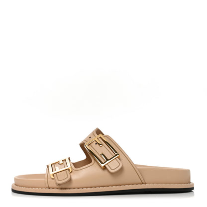 Fendi Vitello Fendi Feel Buckled Slide Sandals 38 Buff 1 of 8