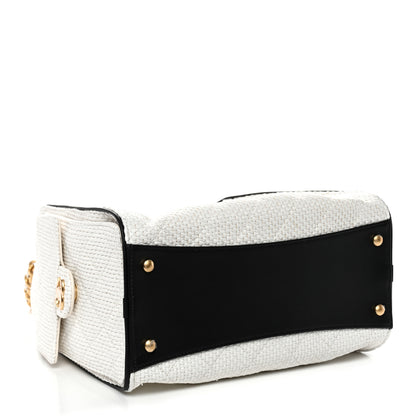 Chanel Braided Raffia Calfskin Quilted Small Chanel 25 Handbag White Black 4 of 10
