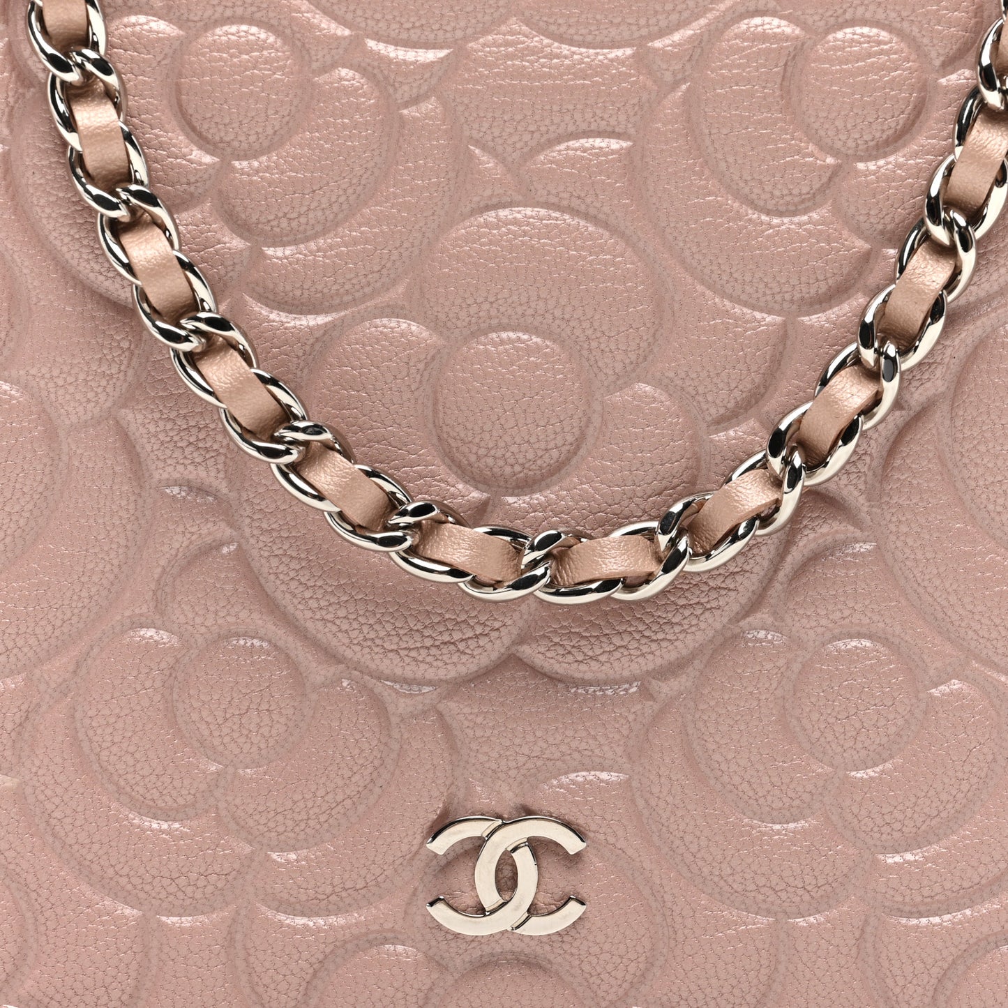 Caviar Camellia Embossed Wallet On Chain WOC Light Pink